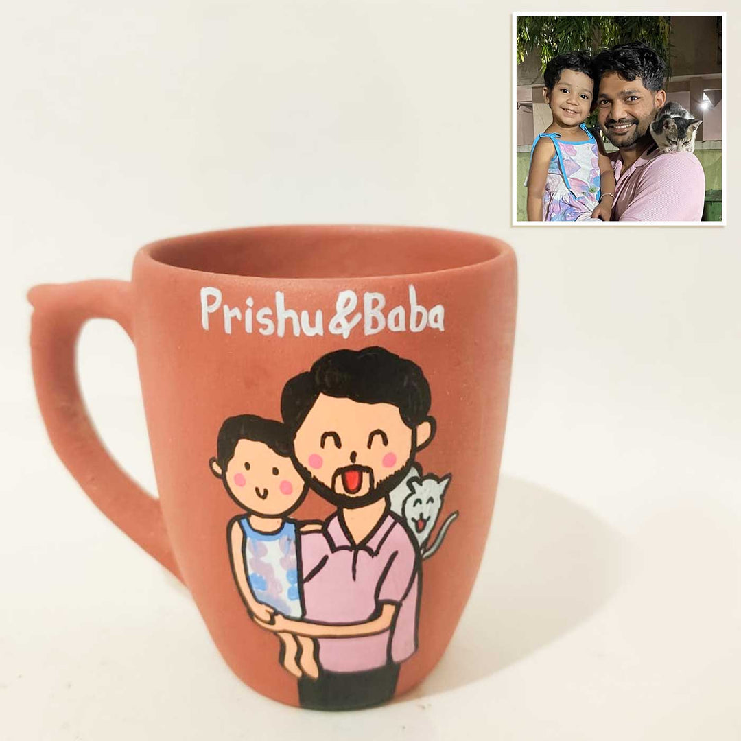 Handpainted Personalised 3D Terracotta Mug with Caricatures