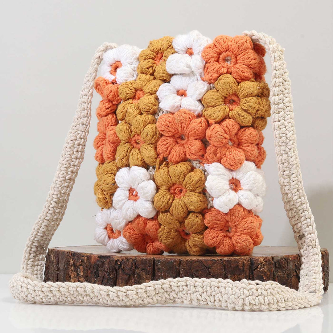 Handmade Crochet Floral Mobile Sling Bag