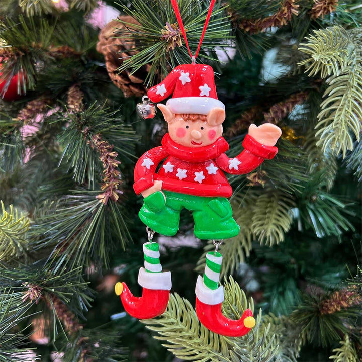 Handmade Elves With Dangling Legs Clay Ornaments For Christmas Tree Decoration | Set Of 2