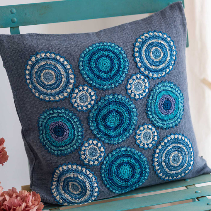 Handmade Prakriti Blue Mandalas Cushion Cover | 16 inch