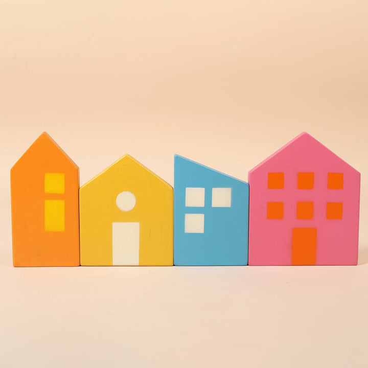 Multicolour Wooden Toy Houses | Set Of 4