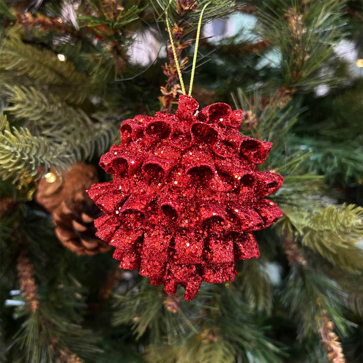 Handmade Pink Rose Gold & Red Shimmer Embellished Chirstmas Ball Ornaments For Decoration | Set Of 9