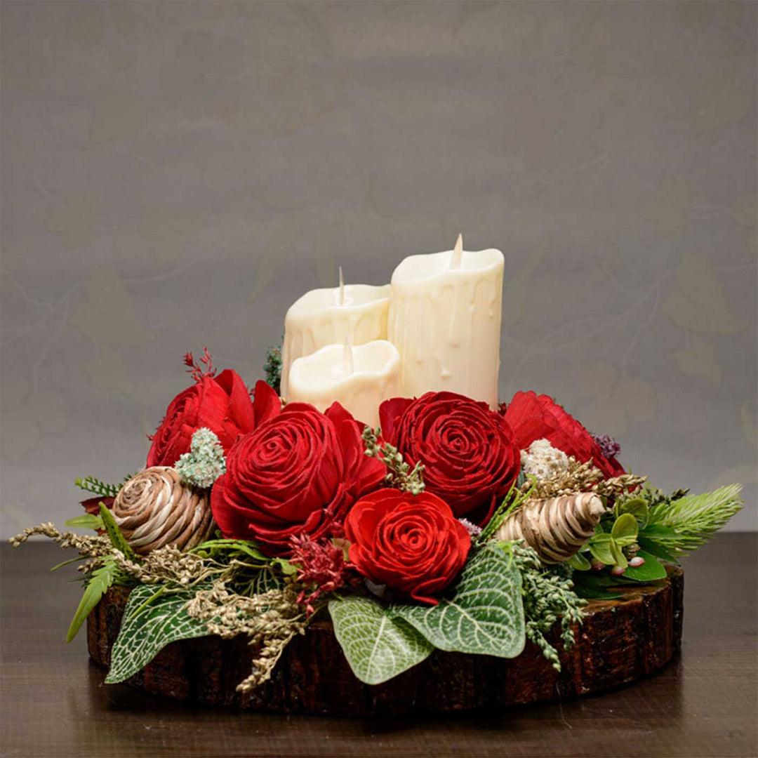 Handmade Rosewood Romance Shola Flower Centerpiece With Candle Holder