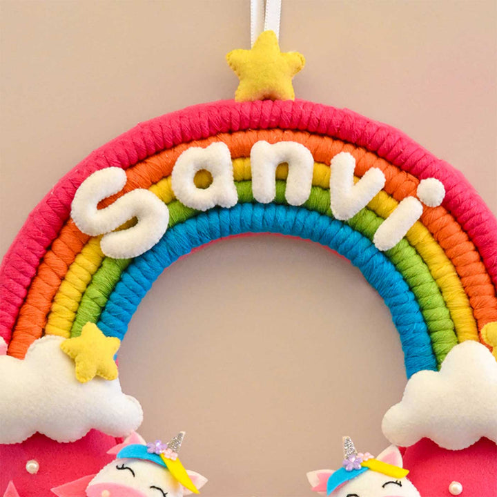 Personalized Rainbow & Unicorn Theme Round Felt Kid's Nameplate