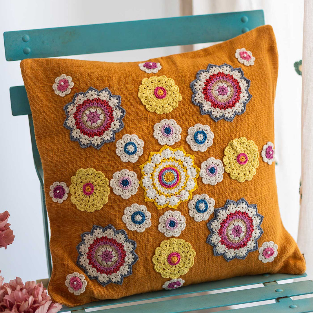 Handmade Prakriti Mustard Mandalas Cushion Cover | 16 inch