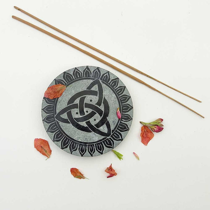 Handmade Black Adawiyah Celtic Knot Soapstone Incense Stick Holder | Set of 2