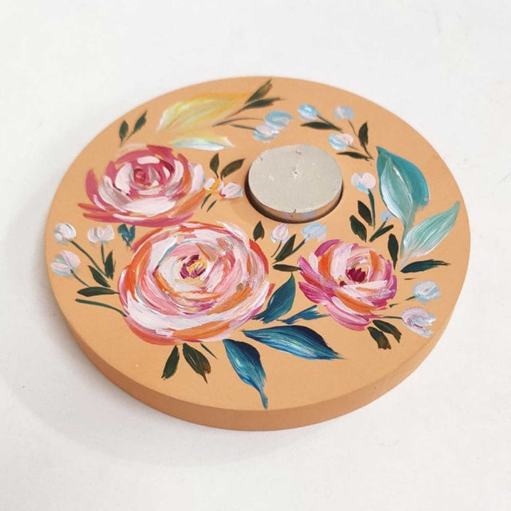 Hand Painted Floral MDF Wood Round Tealight Holder