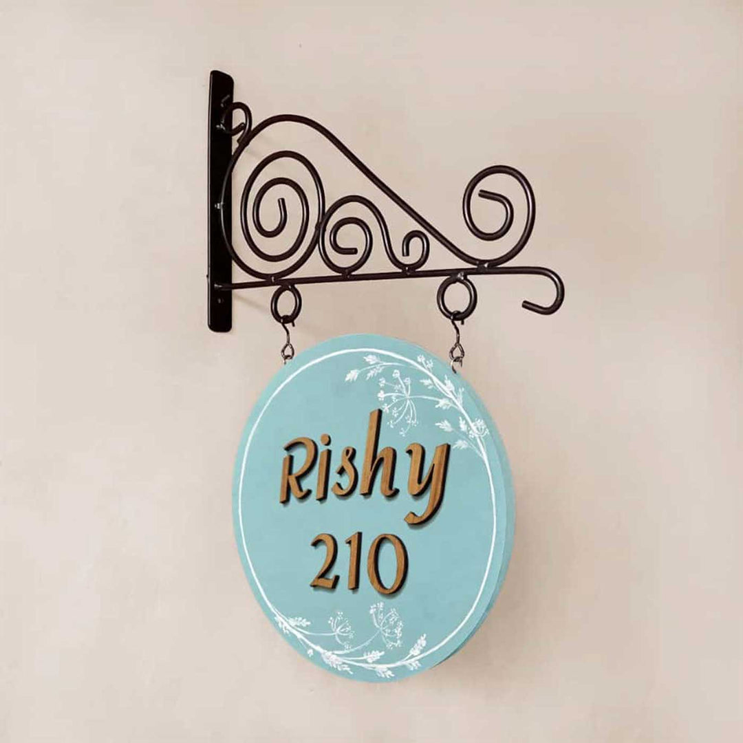 Personalized Double Sided Blue Wood & Metal Name Plate