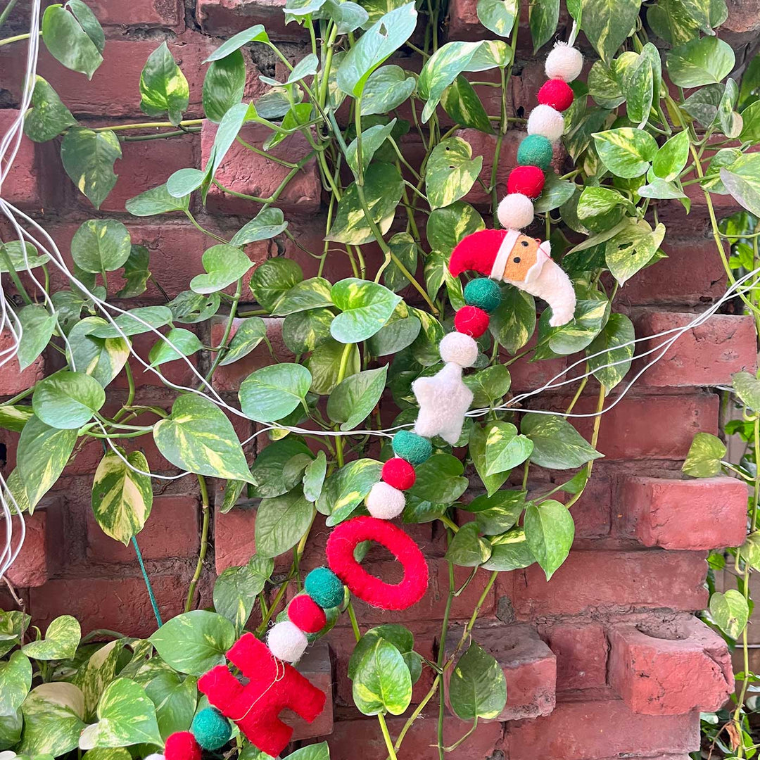 Handmade 3D Upcycled Ho - Ho Santa Felt Garland/ Bunting For Christmas Decoration