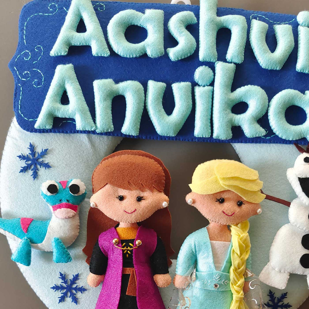 Personalized Frozen Theme Felt Kids Name Plate For Siblings