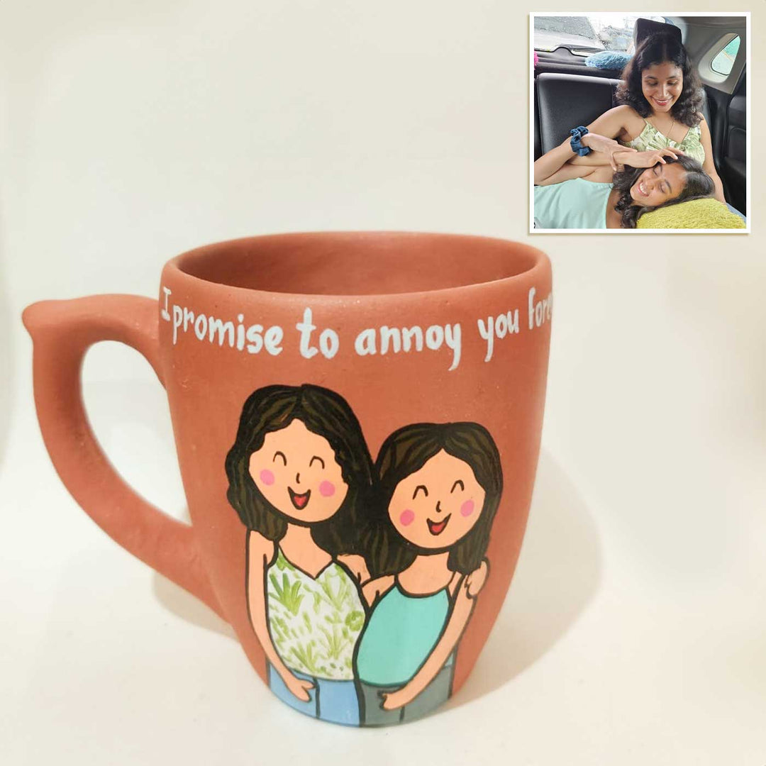 Handpainted Personalised 3D Terracotta Mug with Caricatures