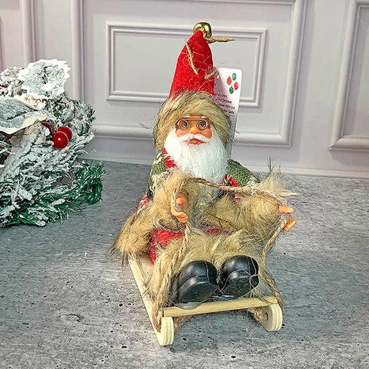 Handmade Sitting Sledge Santa Ornaments For Christmas Tree Decoration