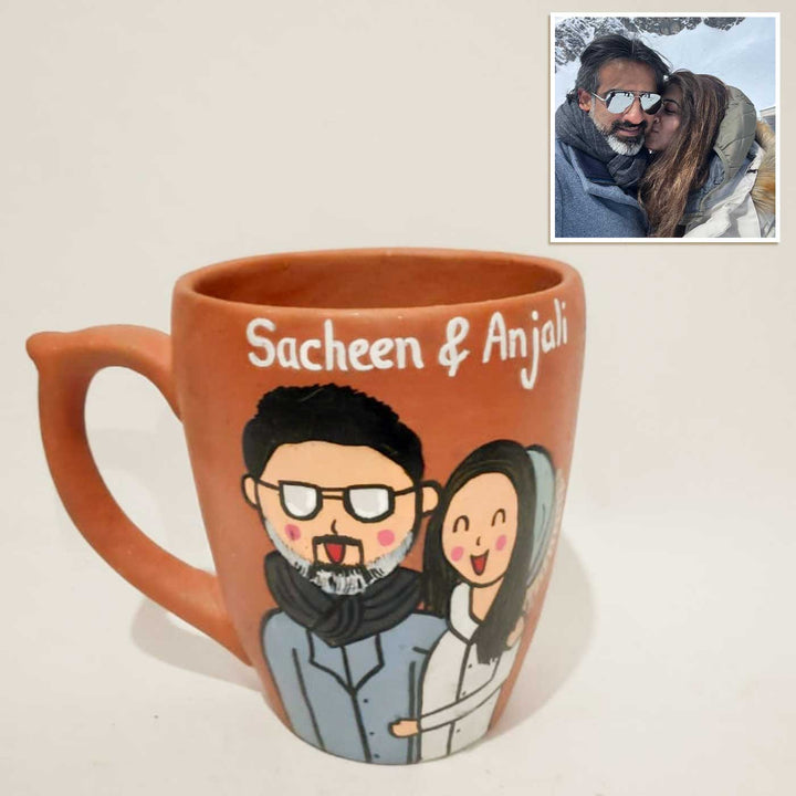 Handpainted Personalised 3D Terracotta Mug with Caricatures