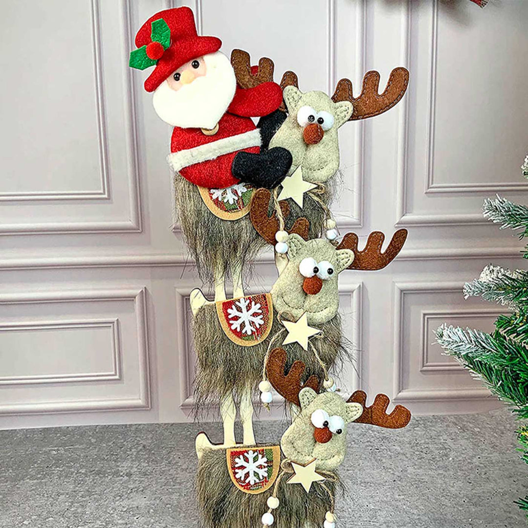 3-Tier Mdf Stacked Reindeer & Santa Mdf Wood Decor For Christmas Table Decoration