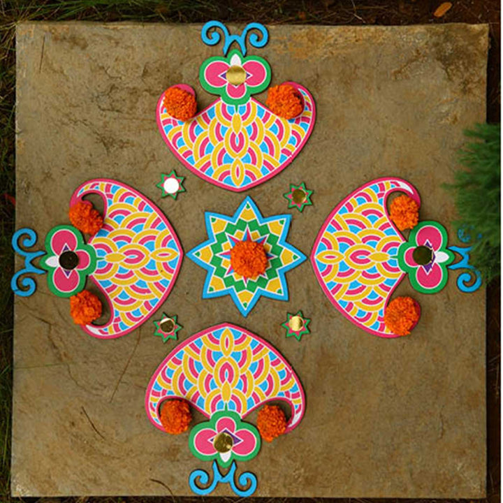 Reusable 17 Piece Mini Matsya MDF Wood Rangoli