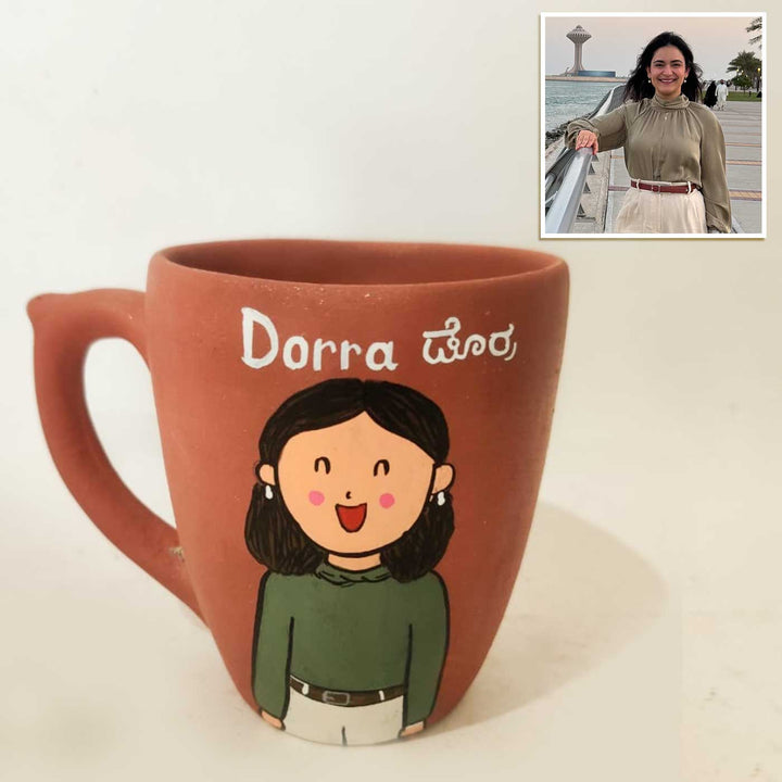 Handpainted Personalised 3D Terracotta Mug with Caricatures