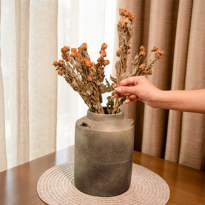 Old World Bloom Ceramic Vase With Dried Bunch