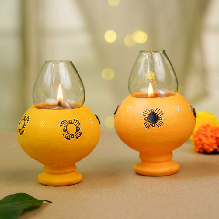 Handmade Yellow Terracotta Oil Lamp / Diya | Set Of 2