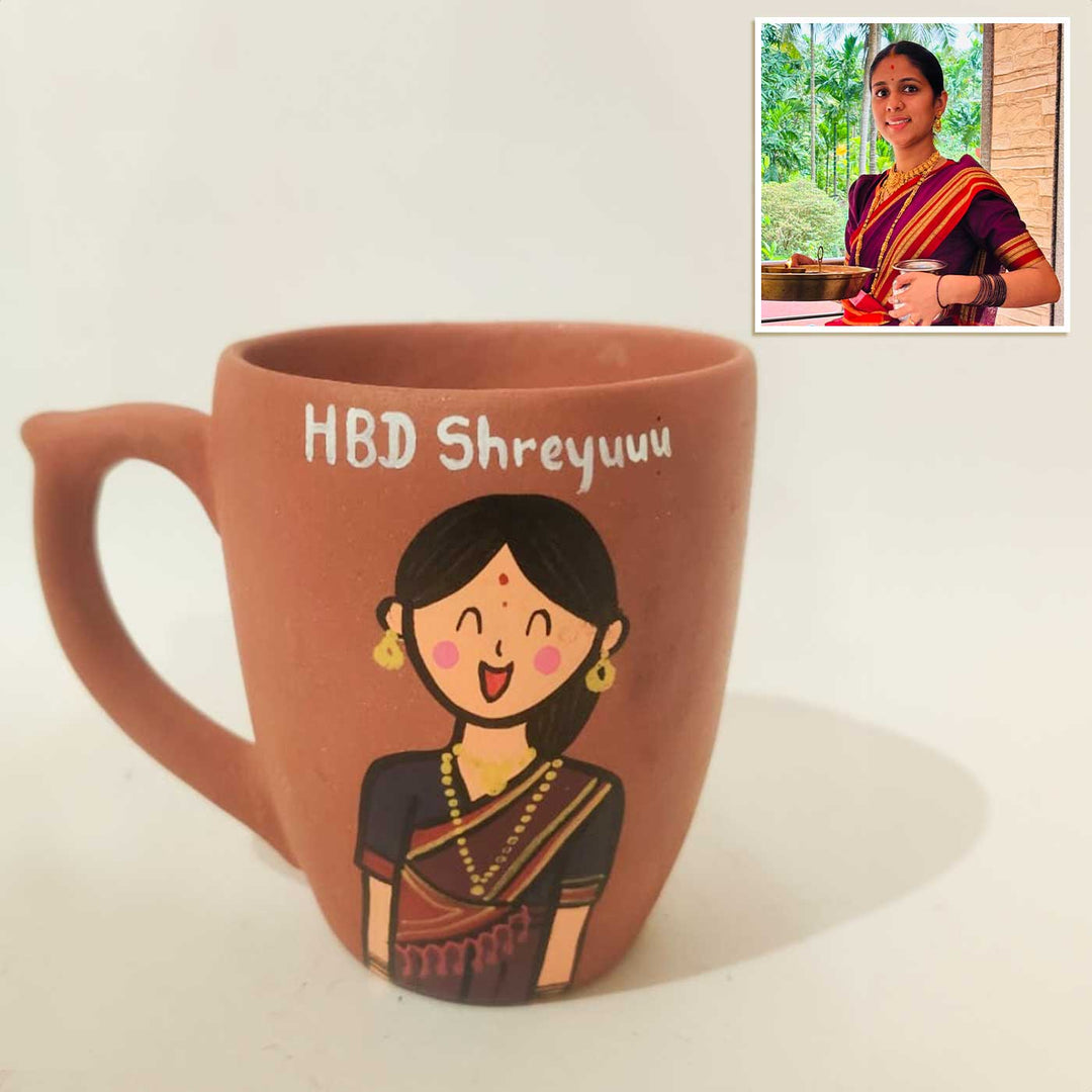 Handpainted Personalised 3D Terracotta Mug with Caricatures