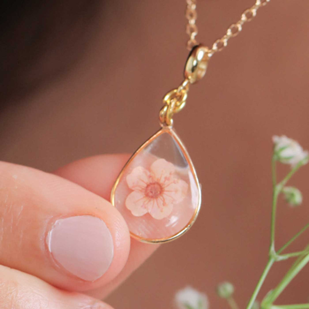 Handmade Preserved Flower Plum Blossom Brass Necklace