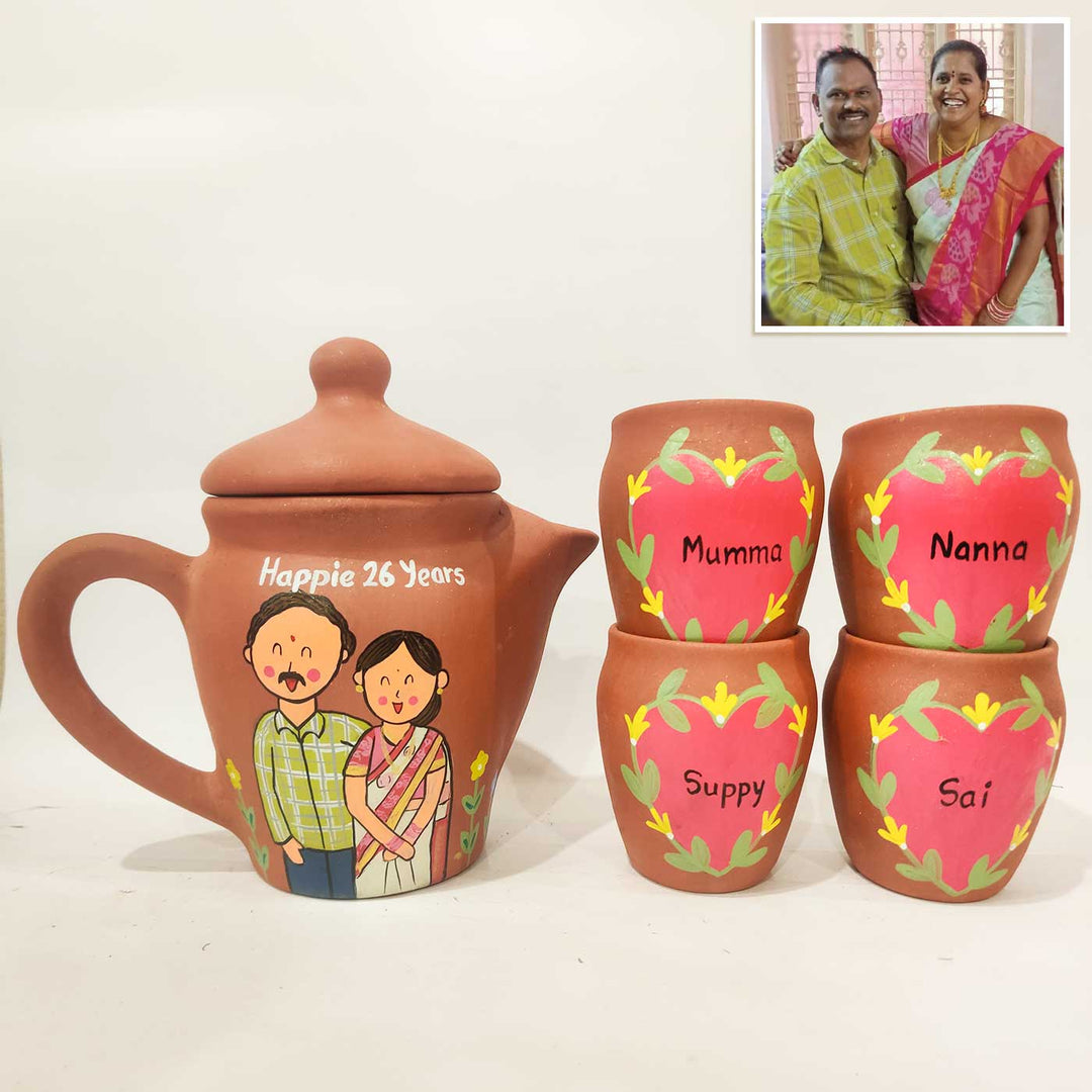 Handpainted Clay Teaset With Photo Based Caricature