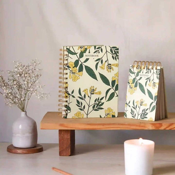 Handmade Kaner Yellow Spiral Notebook and Notepad Set | 80 Pages