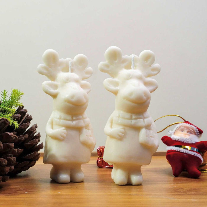 Handmade White Reindeer Pillar Candles For Christmas Decoration| Set Of 2