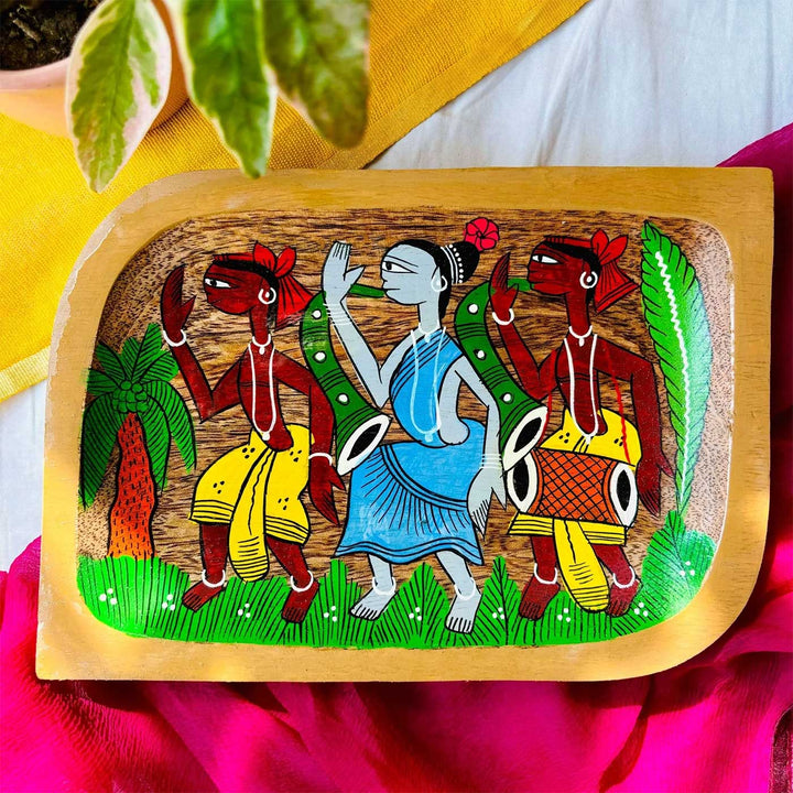 Hand-Painted Pattachitra Raag Rectangle Wooden Platter