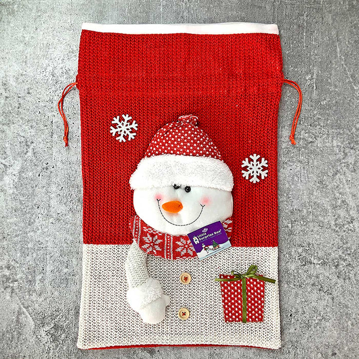 Handmade Snowman Red & White Knitted Large Size Gift Sacks For Christmas Decoration