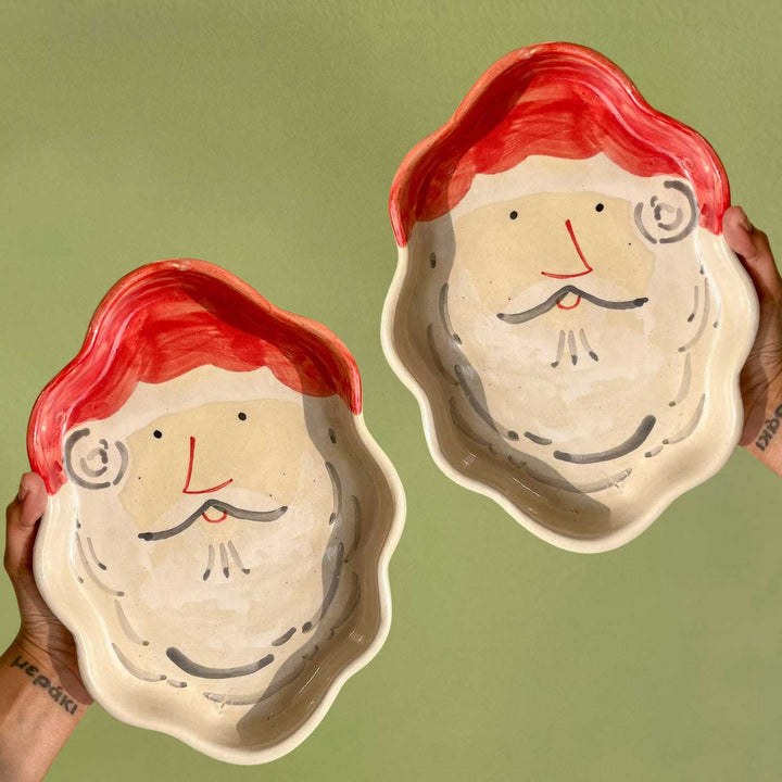 Handmade Ceramic Santa Cloud Plates For Christmas Table Decoration