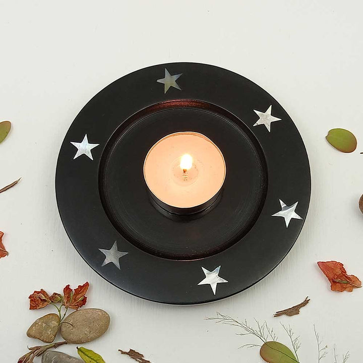 Handmade Black Ziya Inlay Stars Candle Holder