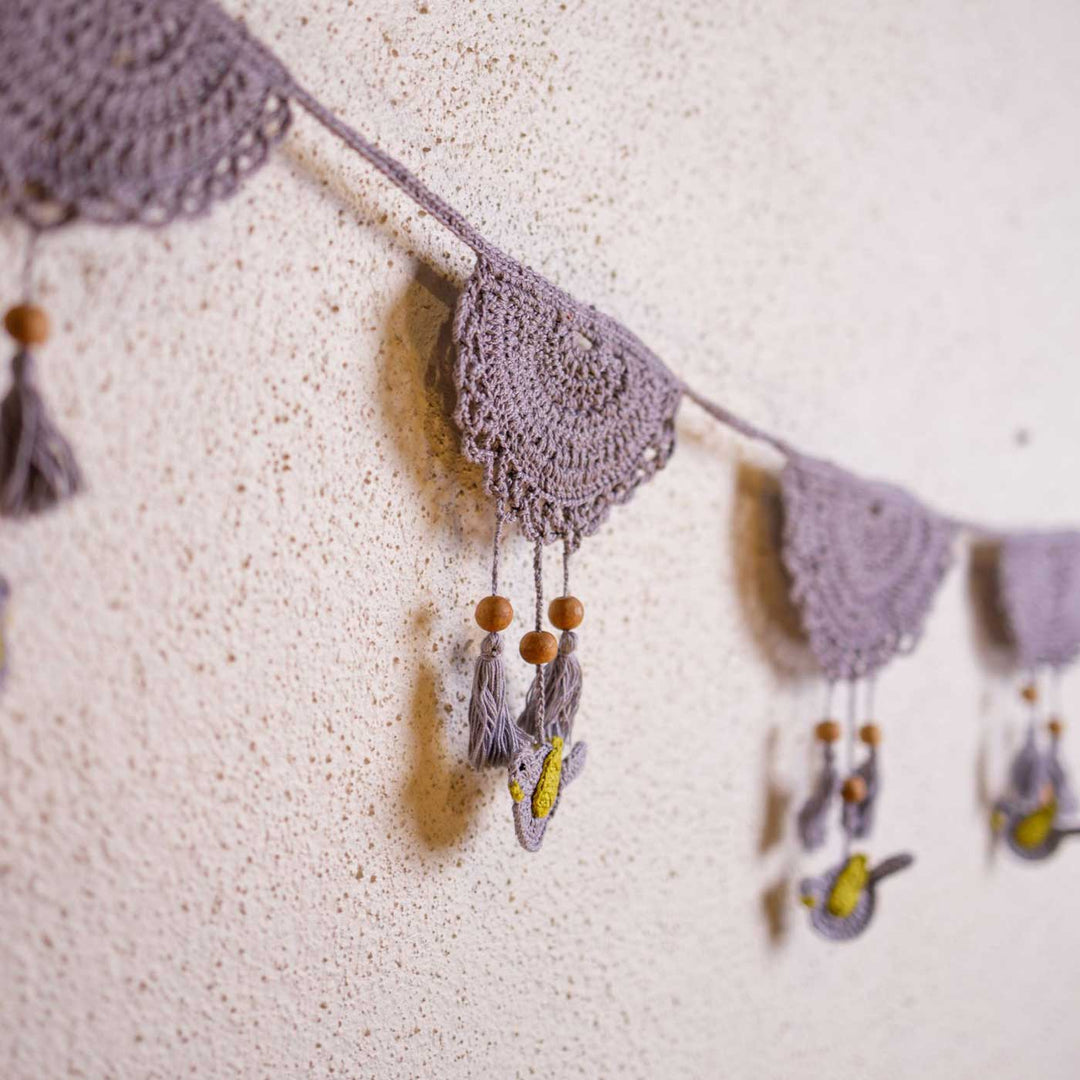 Handmade Crochet Grey Tassel Boho Cotton Bunting