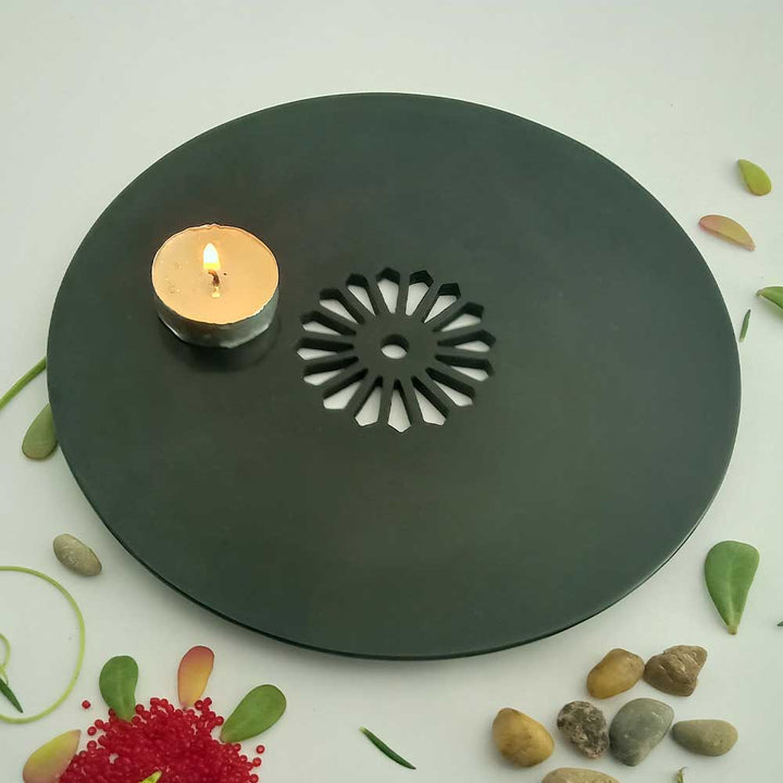 Handmade Black Zudora Chic Serving Plate Candle Holder