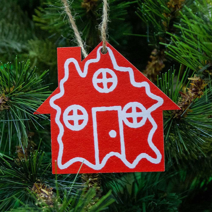 Handmade Radiant Red Mdf Wood Ornaments For Christmas Tree Decoration | Set Of 4