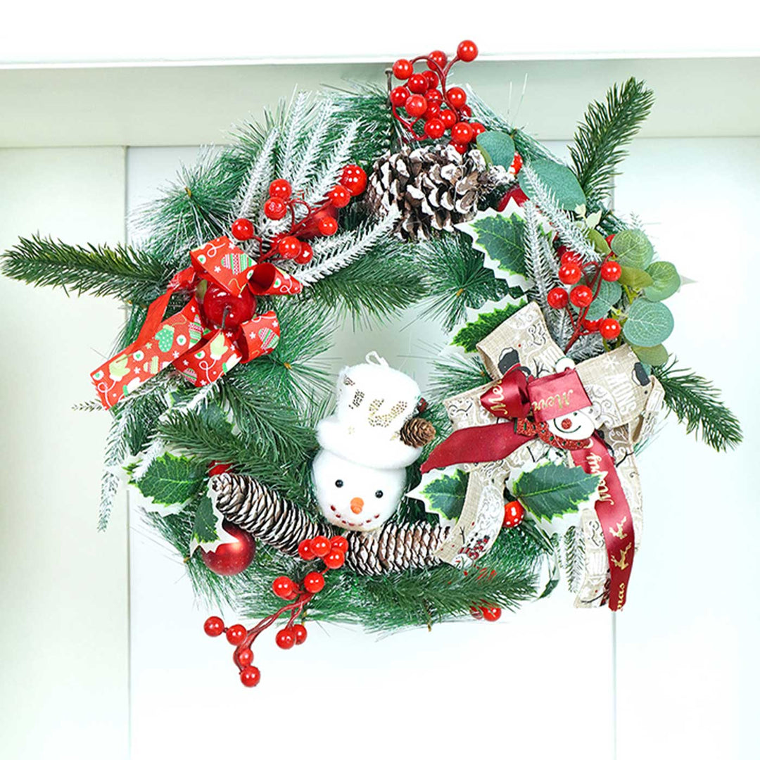 Double Bow Snowman Face Wreath For Christmas Wall Decoration