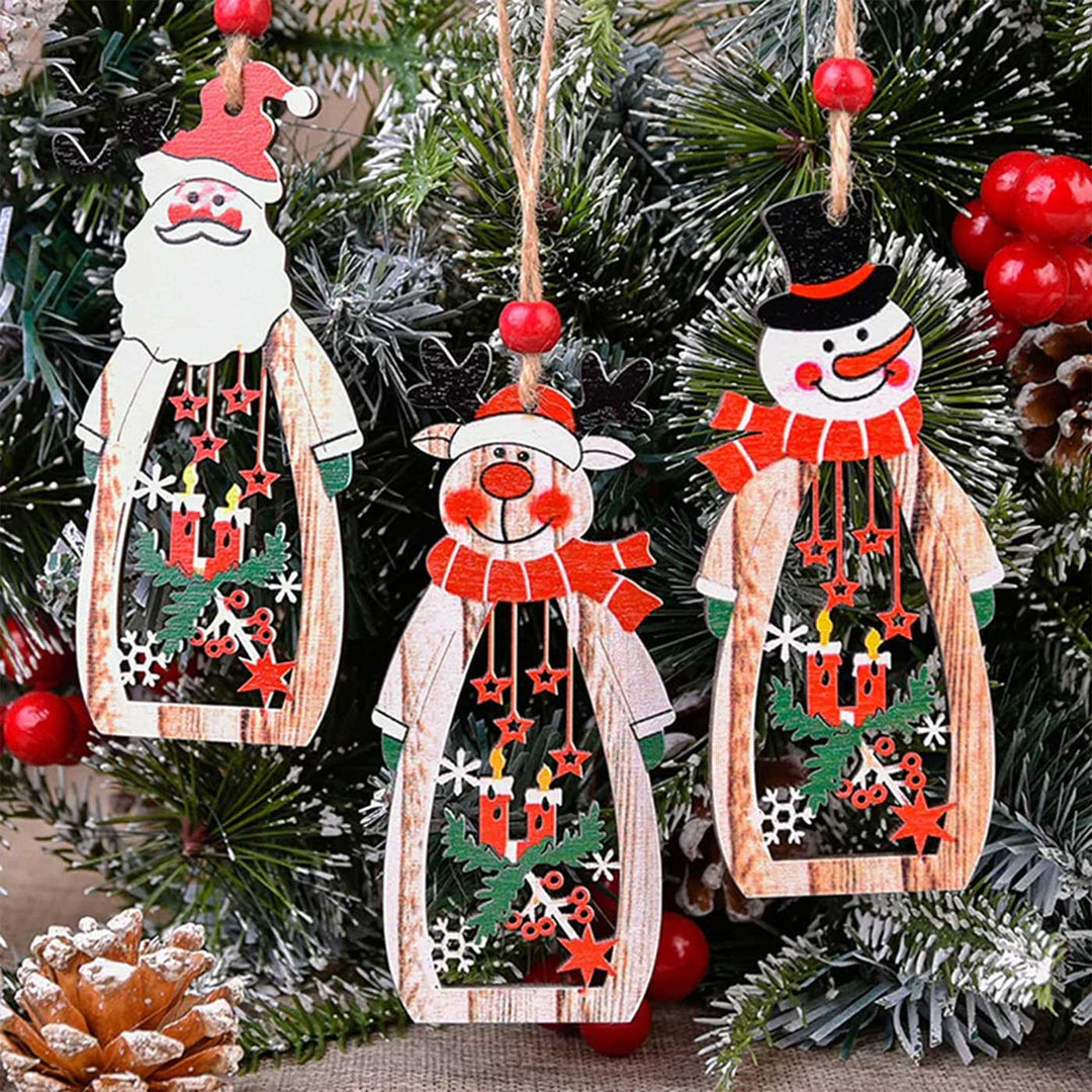 Personalized Assorted Hanging Wooden Ornaments For Christmas Tree Decoration | Set Of 3