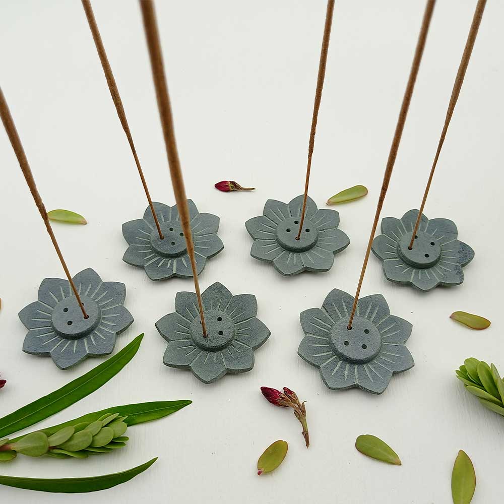 Handmade Handmade Grey Gizeh Artistic Soapstone Incense Stick Holder | Set Of 6