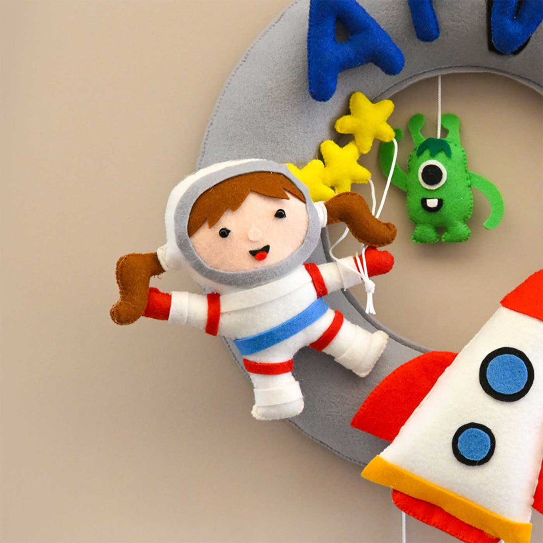 Personalized Astronaut  Adventure Theme Round Felt Kid's Nameplate