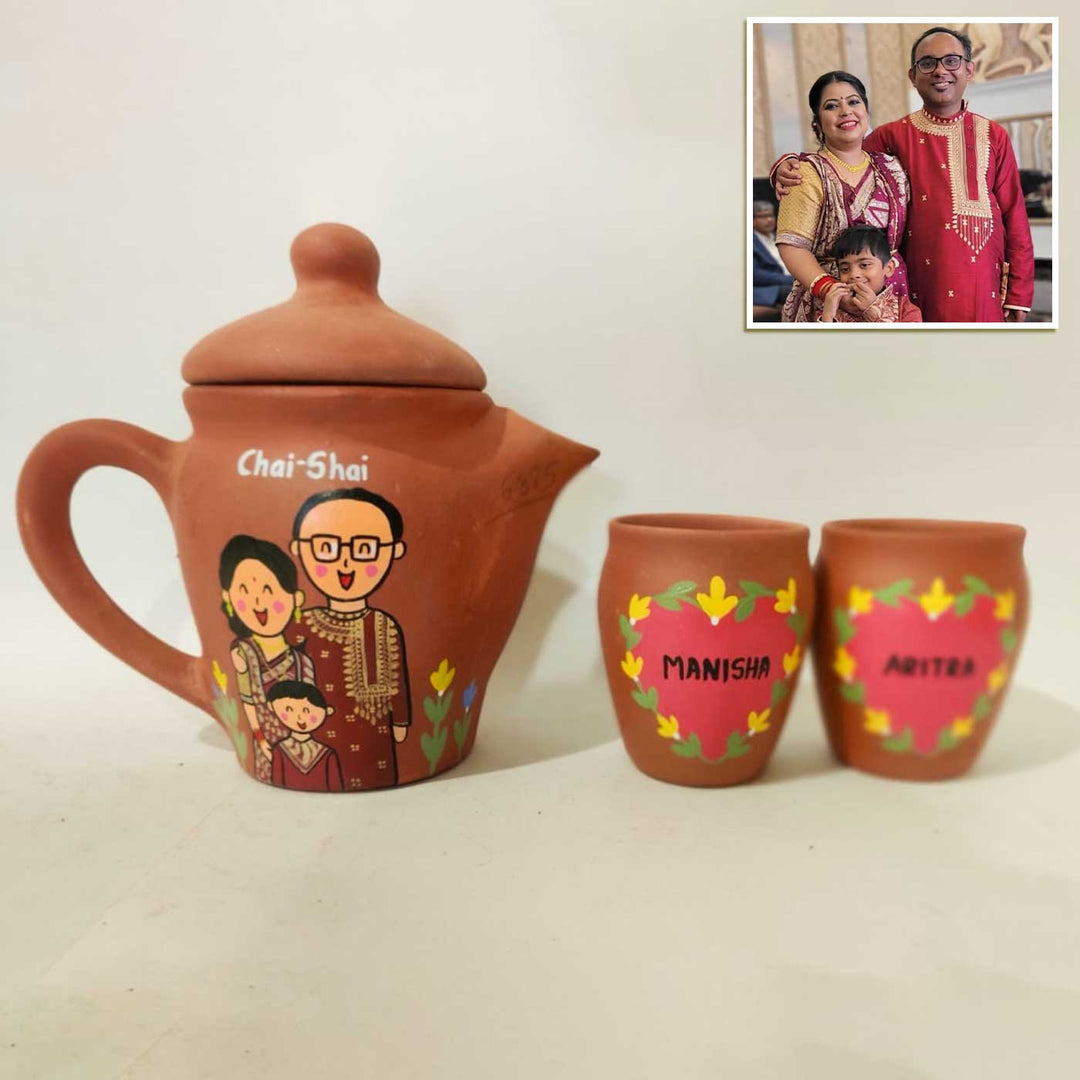 Handpainted Clay Teaset With Photo Based Caricature