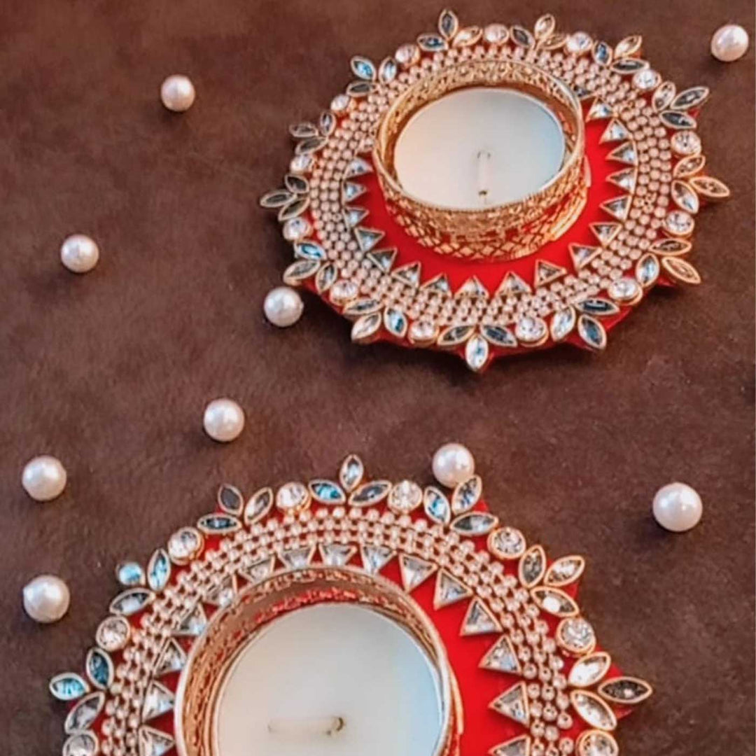 Handmade Kundan Work Tealight Holder | Set Of 2