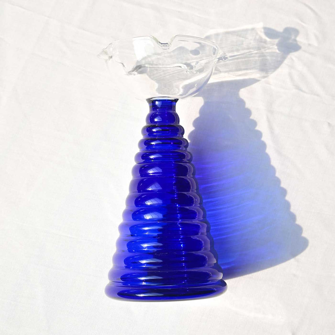 Handmade Blue Borosil Glass Oil Lamp / Diya | 5.9  inch