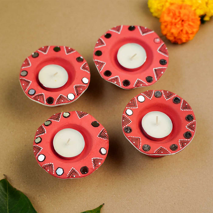 Handmade Red Terracotta Tealight Holder | Set Of 4