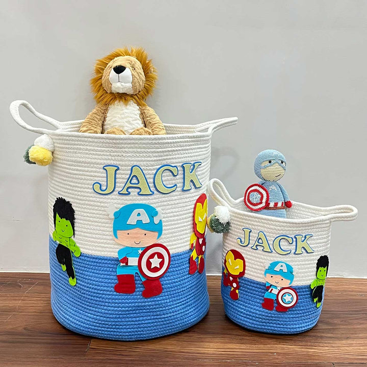 Personalized Handmade Superhero Squad Jute Basket For Kids