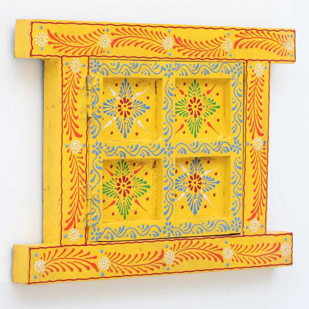 Handmade Decorative Yellow Wooden Window Wall Decor