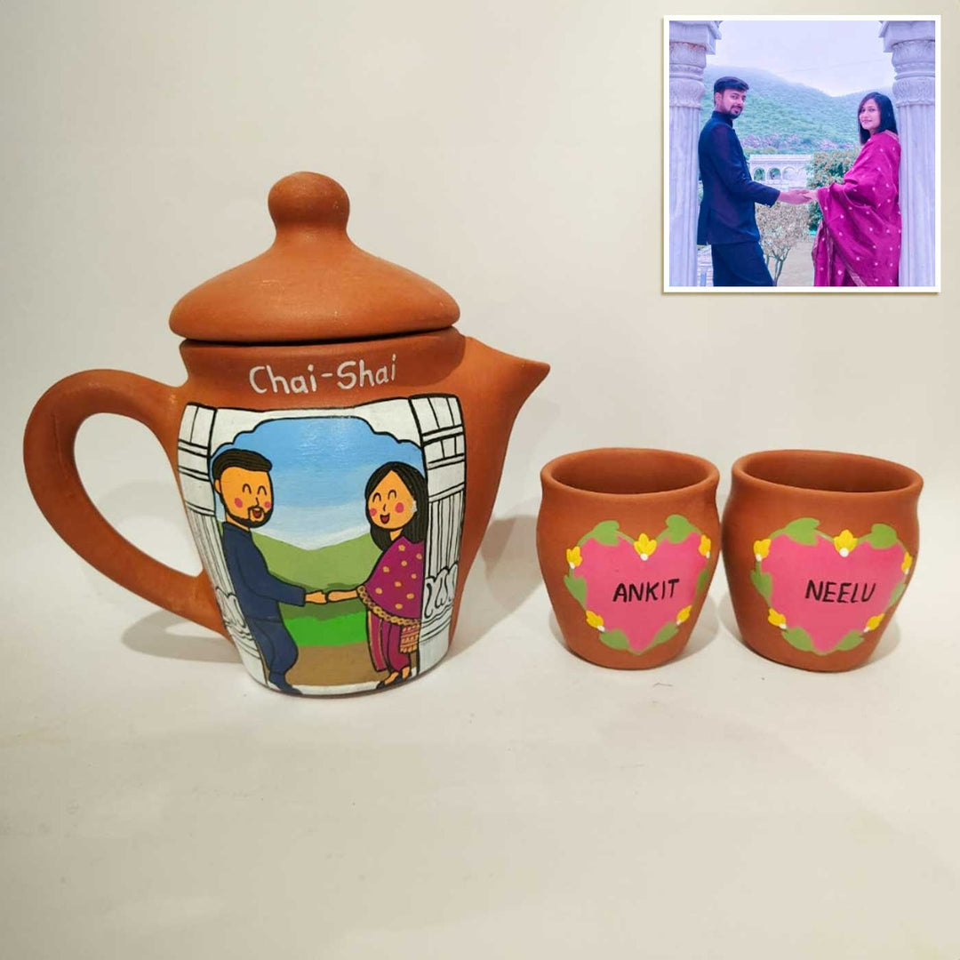 Handpainted Clay Teaset With Photo Based Caricature