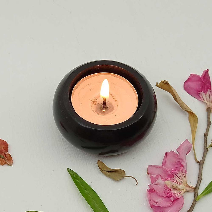 Handmade Black Reda Tyre Shape Candle Holder | Set of 4