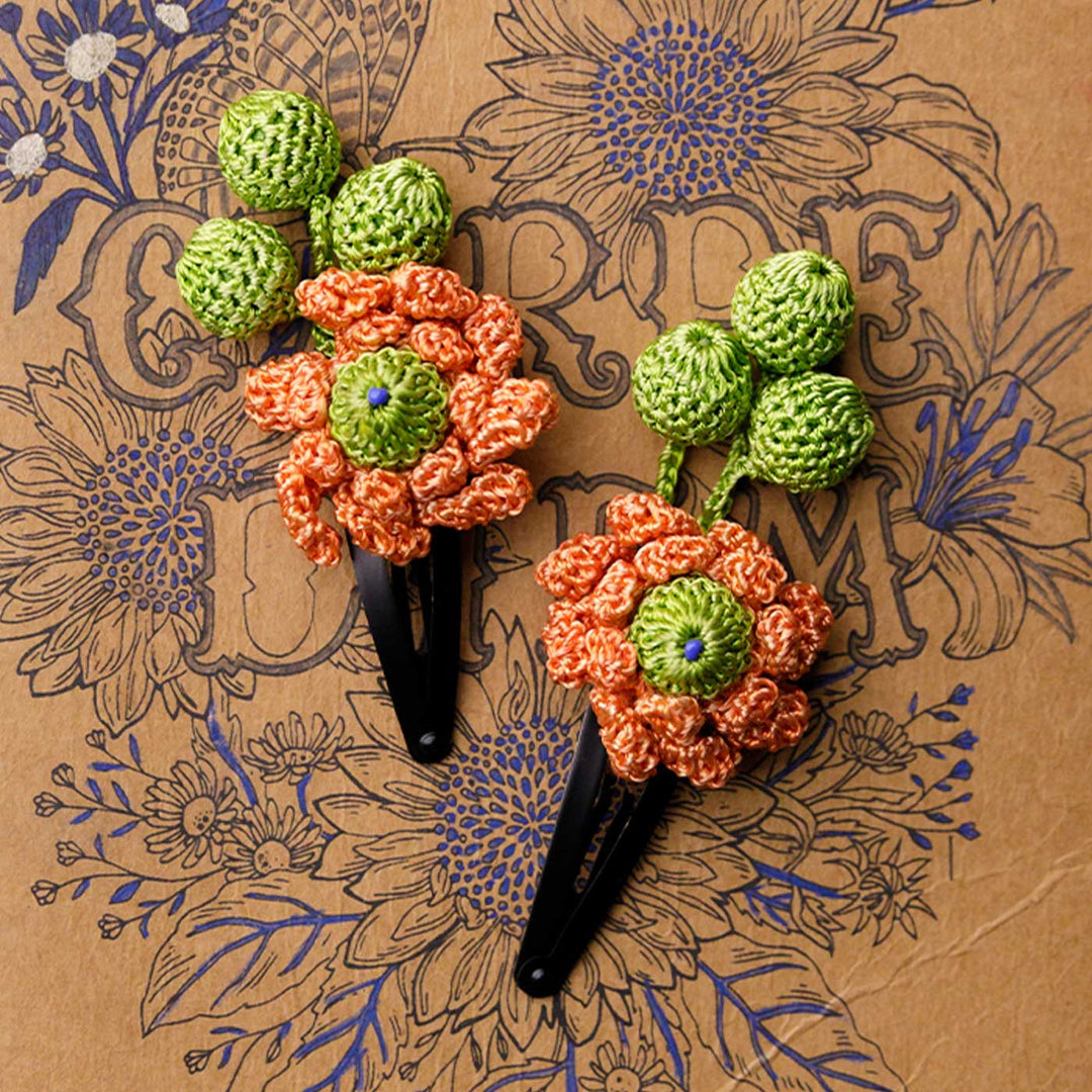 Handmade Orange Loopy Teardrop Flower Hair Clips | Set of 2