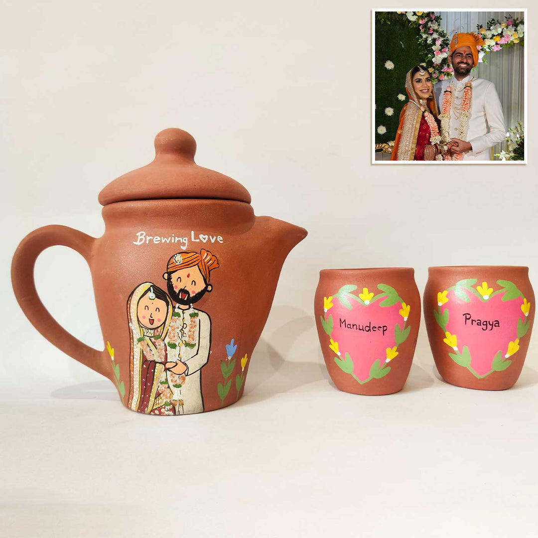 Handpainted Clay Teaset With Photo Based Caricature