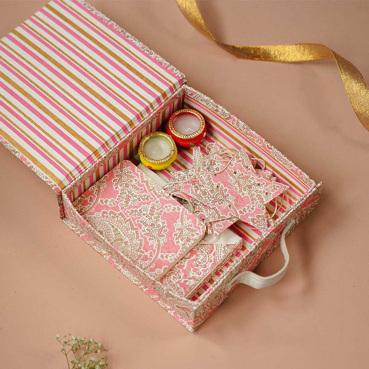 Handmade Pink Anokhi Briefcase Hamper Box | Set Of 9