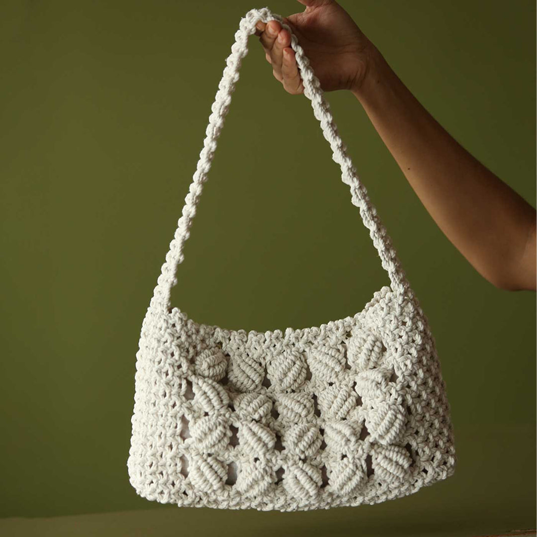 Handmade Macrame White Shoulder Bag